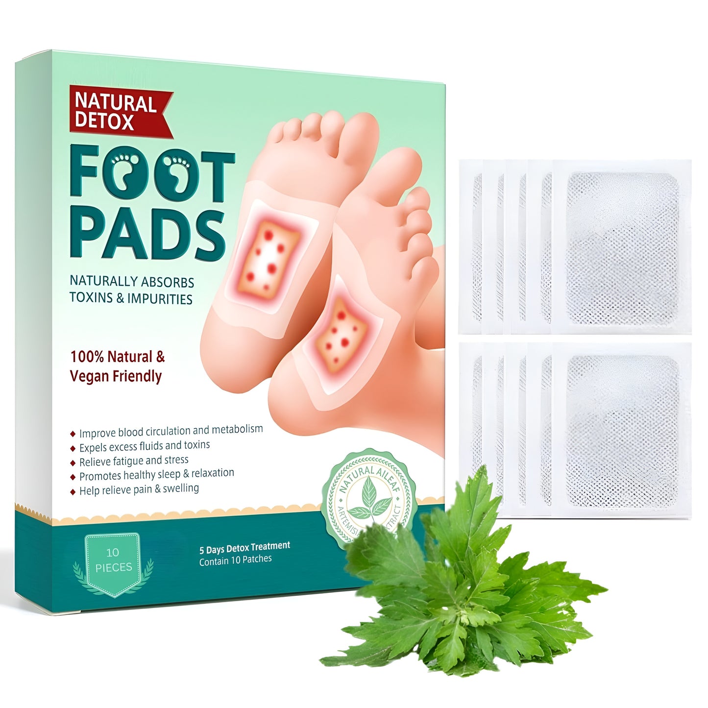 PureStep Detox Foot Pads – Herbal Overnight Foot Patches (10 Patches)