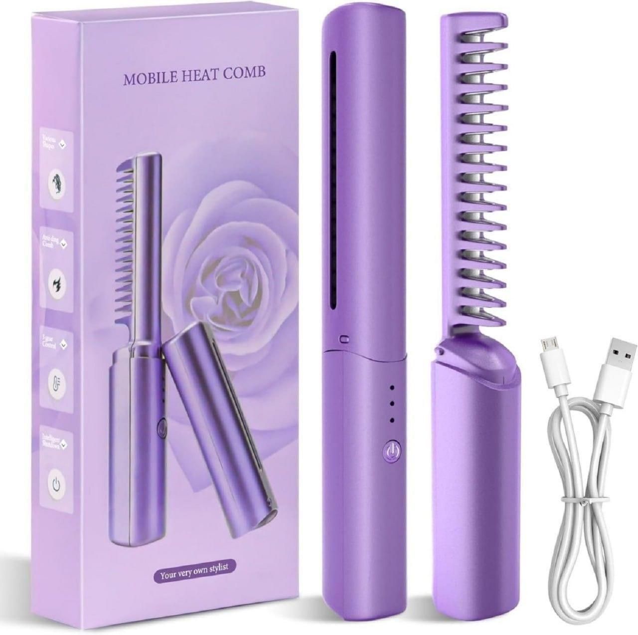 GlideGo USB‑Rechargeable Mini Hair Straightener Brush
