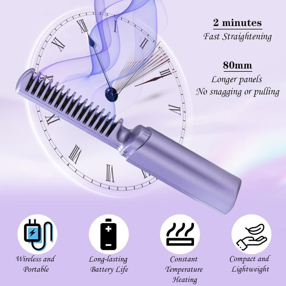 GlideGo USB‑Rechargeable Mini Hair Straightener Brush