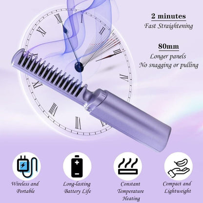 GlideGo USB‑Rechargeable Mini Hair Straightener Brush