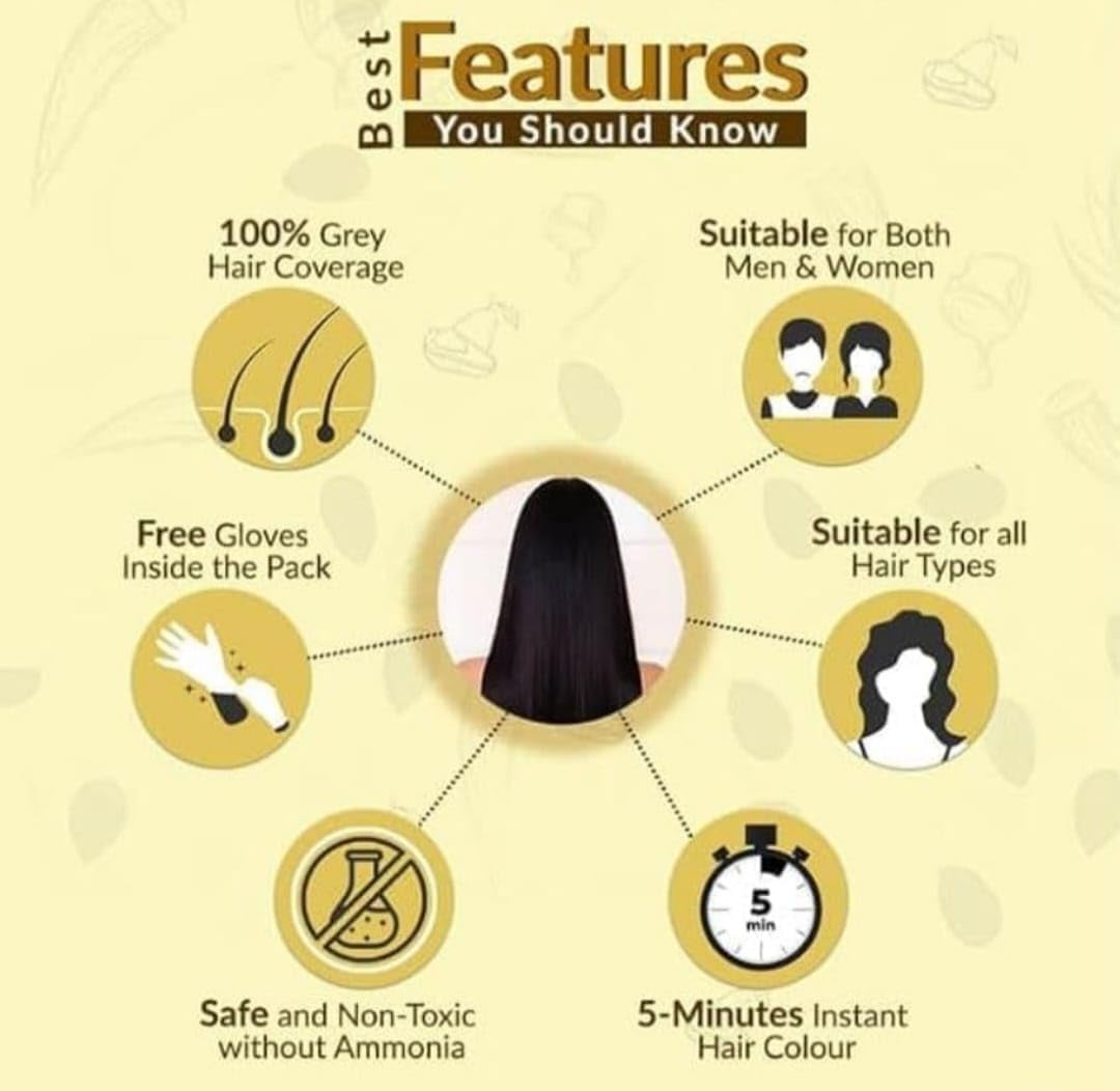 Instant Black Herbal Hair Dye Shampoo – 3‑in‑1 Grey Coverage (Pack of 2 × 100 ml)