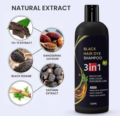 Instant Black Herbal Hair Dye Shampoo – 3‑in‑1 Grey Coverage (Pack of 2 × 100 ml)