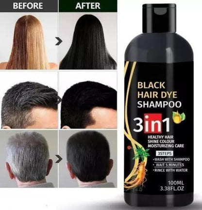 Instant Black Herbal Hair Dye Shampoo – 3‑in‑1 Grey Coverage (Pack of 2 × 100 ml)