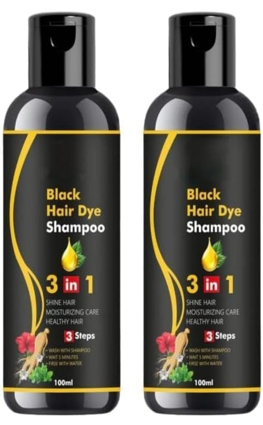 Instant Black Herbal Hair Dye Shampoo – 3‑in‑1 Grey Coverage (Pack of 2 × 100 ml)