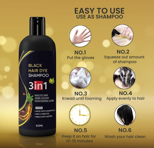 Instant Black Herbal Hair Dye Shampoo – 3‑in‑1 Grey Coverage (Pack of 2 × 100 ml)