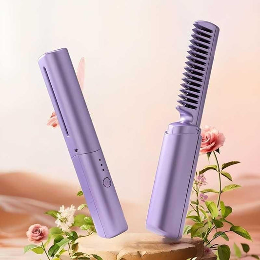 GlideGo USB‑Rechargeable Mini Hair Straightener Brush