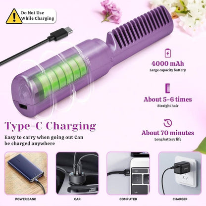 GlideGo USB‑Rechargeable Mini Hair Straightener Brush